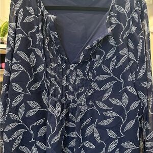 Lane Bryant Navy Top with White Leaf Design